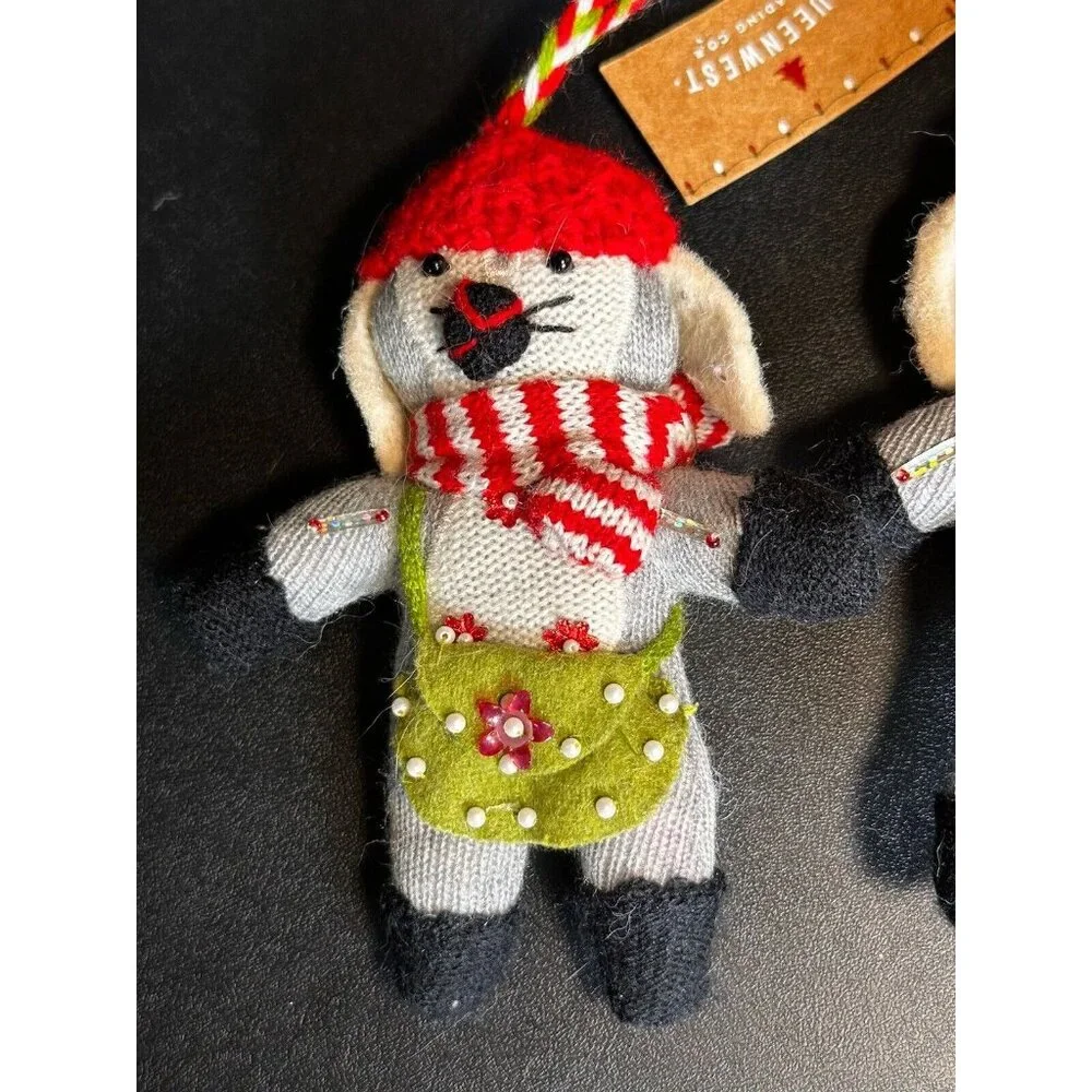 Set of 2 Queenwest Knit Felt Beaded Mouse Mice Christmas Ornaments‎ NWT Kohl’s